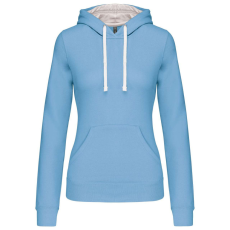 KARIBAN Női pulóver kontrasztos bélésű kapucnival, Kariban KA465, Sky Blue/White-XL