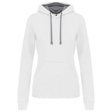 KARIBAN Női pulóver kontrasztos bélésű kapucnival, Kariban KA465, White/Fine Grey-2XL női pulóver, kardigán