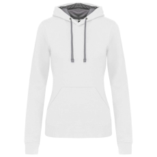 KARIBAN Női pulóver kontrasztos bélésű kapucnival, Kariban KA465, White/Fine Grey-M