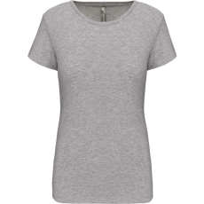 KARIBAN Női rövid ujjú környakas sztreccs póló, Kariban KA3013, Light Grey Heather-S