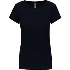 KARIBAN Női rövid ujjú környakas sztreccs póló, Kariban KA3013, Navy-2XL