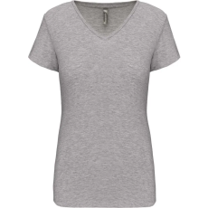 KARIBAN Női rövid ujjú V-nyakú sztreccs póló, Kariban KA3015, Light Grey Heather-S