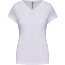 KARIBAN Női rövid ujjú V-nyakú sztreccs póló, Kariban KA3015, White-2XL női póló