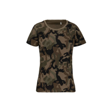 KARIBAN Női terepmintás póló környakas, rövid ujjú, Kariban KA3031, Olive Camouflage-3XL női póló