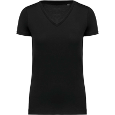 KARIBAN Női V-nyakú pamut póló, Supima pamutból, Kariban KA3003, Black-XS női póló