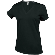 KARIBAN Női V-nyakú rövid ujjú pamut póló, Kariban KA381, Black-2XL