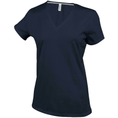 KARIBAN Női V-nyakú rövid ujjú pamut póló, Kariban KA381, Dark Grey-2XL