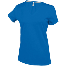 KARIBAN Női V-nyakú rövid ujjú pamut póló, Kariban KA381, Light Royal Blue-XL