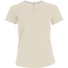 KARIBAN Női V-nyakú rövid ujjú pamut póló, Kariban KA381, Light Sand-2XL női póló