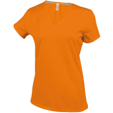 KARIBAN Női V-nyakú rövid ujjú pamut póló, Kariban KA381, Orange-XL