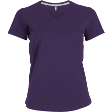 KARIBAN Női V-nyakú rövid ujjú pamut póló, Kariban KA381, Purple-2XL