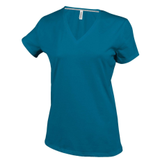 KARIBAN Női V-nyakú rövid ujjú pamut póló, Kariban KA381, Tropical Blue-3XL