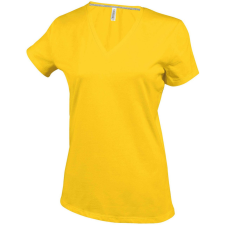 KARIBAN Női V-nyakú rövid ujjú pamut póló, Kariban KA381, Yellow-2XL női póló