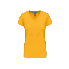 KARIBAN Női V-nyakú rövid ujjú pamut póló, Kariban KA381, Yellow-XL
