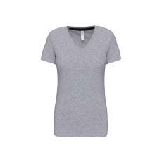 KARIBAN Női V-nyakú rövid ujjú póló, Kariban KA381, Oxford Grey-2XL