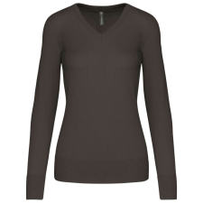 KARIBAN Női V-nyakú testhezálló pulóver, Kariban KA966, Dark Grey-L női pulóver, kardigán