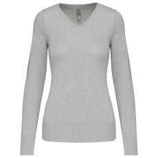 KARIBAN Női V-nyakú testhezálló pulóver, Kariban KA966, Grey Melange-M