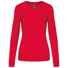 KARIBAN Női V-nyakú testhezálló pulóver, Kariban KA966, Red-S