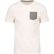 KARIBAN organikus férfi környakas póló kontrasztos színű zsebbel KA375, Cream/Grey Heather-XL
