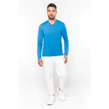 KARIBAN Póló Kariban férfi hosszú ujjú v-nyakú férfi, red, 3XL munkaruha