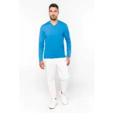 KARIBAN Póló Kariban férfi hosszú ujjú v-nyakú férfi, white, XL munkaruha