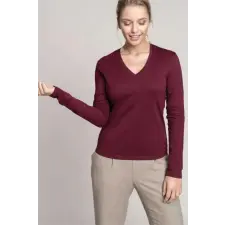 KARIBAN Póló Kariban női hosszú ujjú v-nyakú női, navy, 2XL munkaruha