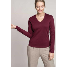 KARIBAN Póló Kariban női hosszú ujjú v-nyakú női, red, 2XL munkaruha