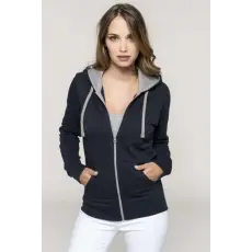 KARIBAN Pulóver Kariban női kapucnis cipzáras női, black/yellow, 2XL