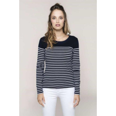 KARIBAN Pulóver Kariban póló női csónak nyak rövid ujjú női, striped white/navy, L