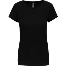 KARIBAN rövid ujjú környakas sztreccs Női póló KA3013, Black-L
