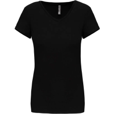 KARIBAN rövid ujjú Női V-nyakú sztreccs póló KA3015, Black-S