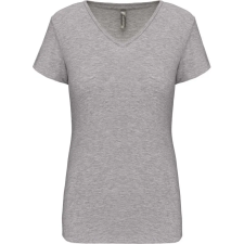 KARIBAN rövid ujjú Női V-nyakú sztreccs póló KA3015, Light Grey Heather-M női póló