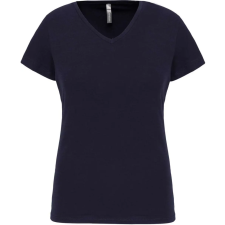 KARIBAN rövid ujjú Női V-nyakú sztreccs póló KA3015, Navy-2XL női póló