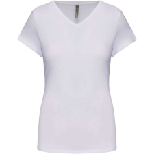 KARIBAN rövid ujjú Női V-nyakú sztreccs póló KA3015, White-2XL női póló