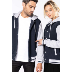 KARIBAN Uniszex pulóver Kariban KA4003 Teddy Jacket With Hood -XS, Navy/Oxford Grey/White