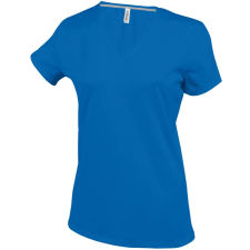 KARIBAN V-nyakú rövid ujjú Női pamut póló KA381, Light Royal Blue-S női póló
