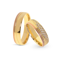  KARIKAGYŰRŰ PÁRBAN 14K ARANY 8,9 GR, GYÉMÁNT KŐVEL 0,28 CT gyűrű