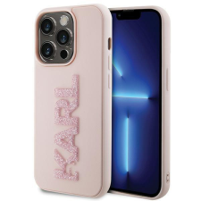 Karl Lagerfeld 3D gumiból készült csillogó logós tok iPhone 15 Pro készülékhez - rózsaszín tok és táska