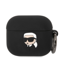 Karl Lagerfeld 3D Logo NFT Karl Head Silicone Apple AirPods 3 tok, fekete fülhallgató, fejhallgató tok