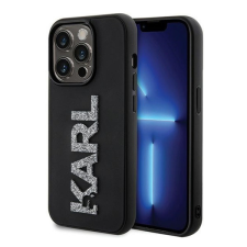 Karl Lagerfeld 3D Rubber Glitter Logo Apple iPhone 15 Pro hátlap tok, fekete tok és táska