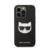 Karl Lagerfeld Choupette Head Saffiano bőr hátlap tok Apple iPhone 14 Pro Max, fekete