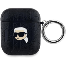 Karl Lagerfeld Embossed Karl Head AirPods 1/2 fekete PU tok fülhallgató, fejhallgató tok