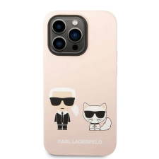 Karl Lagerfeld és Choupette folyékony szilikon hátlap iPhone 14 Pro Max rózsaszínhez tok és táska