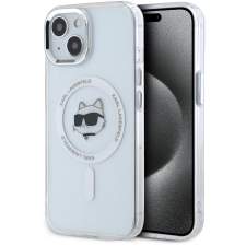 Karl Lagerfeld IML Choupette Head Metal Frame MagSafe iPhone 15 átlátszó tok (KLHMP15SHLSCHH) tok és táska