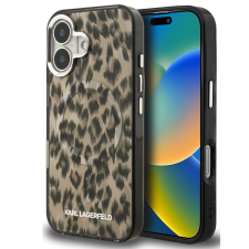 Karl Lagerfeld IML Leopard iPhone 16 MagSafe kompatibilis leopárd mintás hátlap tok, barna tok és táska