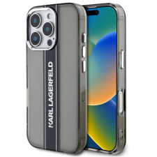 Karl Lagerfeld IML Stripe Logo iPhone 16 Pro tok kameravédő peremmel, fekete tok és táska