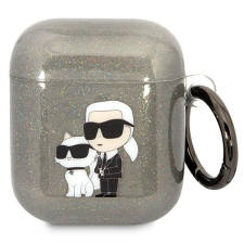 Karl Lagerfeld KLA2HNKCTGK Airpods 1/2 tok fekete csillogó Karl&Choupette fülhallgató, fejhallgató tok