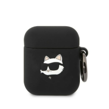 Karl Lagerfeld KLA2RUNCHK AirPods 1/2 tok fekete/fekete szilikon Choupette Head 3D fülhallgató, fejhallgató tok