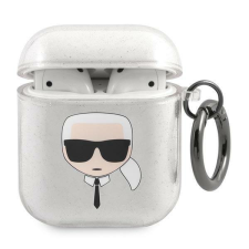 Karl Lagerfeld KLA2UKHGS Airpods tok Silver / Silver csillámos Karl feje fülhallgató, fejhallgató tok