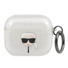 Karl Lagerfeld KLA3UKHGS AirPods 3 ezüst csillogós tok Karl Lagerfeld fej audió kellék